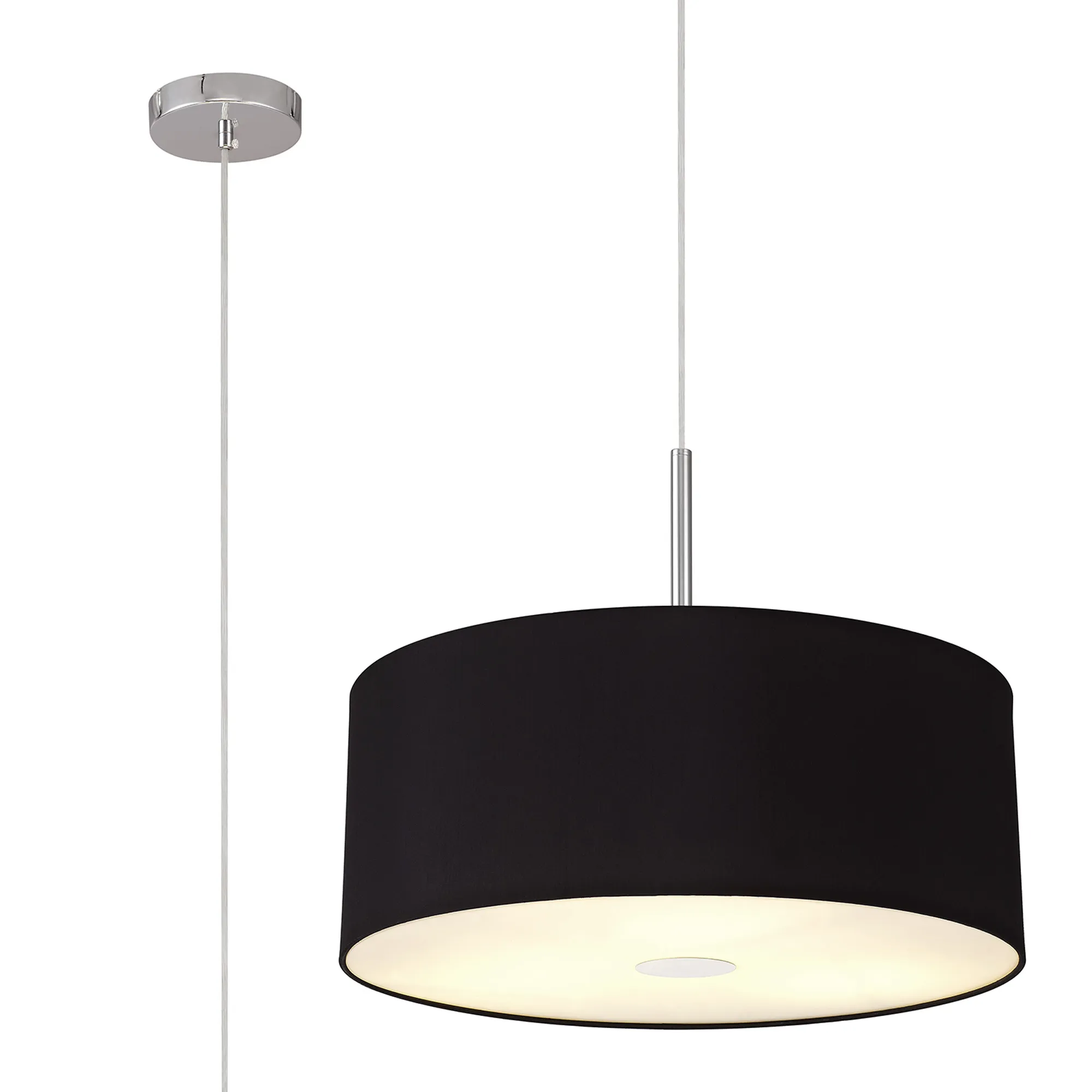 DK0347  Baymont 50cm 3 Light Pendant Polished Chrome, Midnight Black/Green Olive, Frosted Diffuser